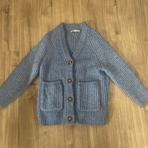 Zara Blue Wool Knit Cardigan With Pockets